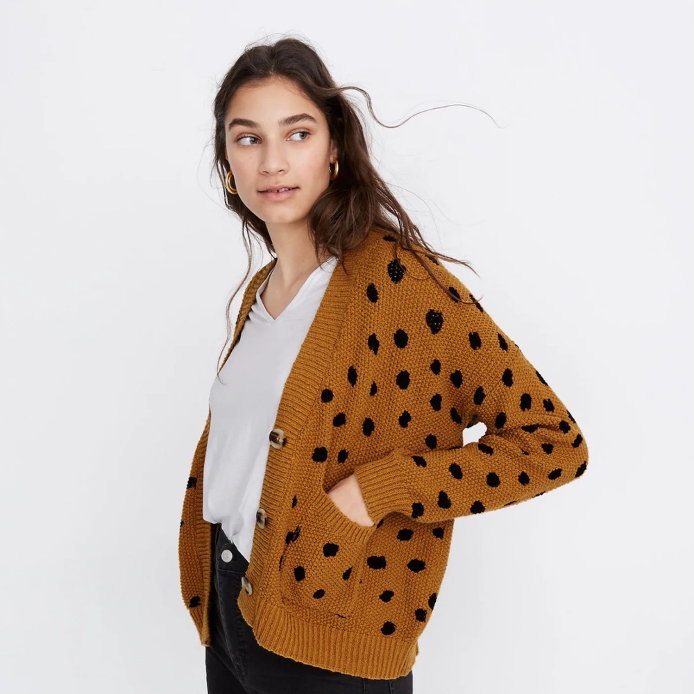 Madewell Polka Dot Cardigan Sweater - Brown and Black